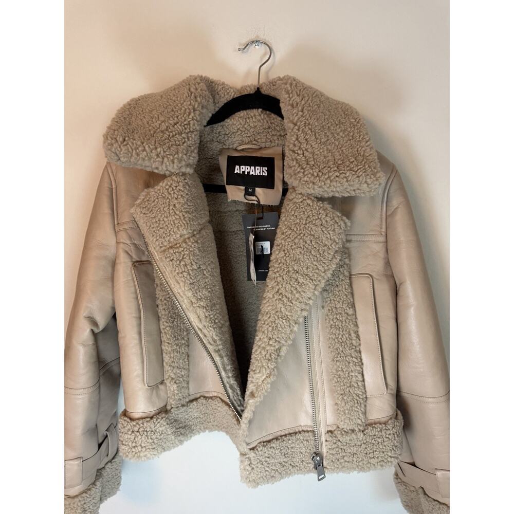 Apparis Jay Faux Leather & Faux Shearling Moto Jacket Taupe Sz M $465 NWT - Picture 7 of 16